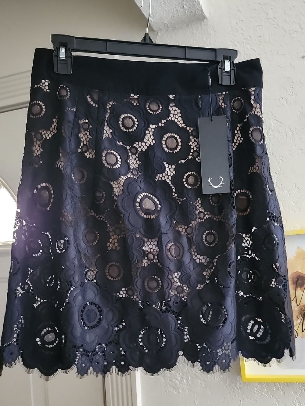 NWT For Love & Lemons Sonya Black Lace Mini Skirt Sz L Date Night Festival